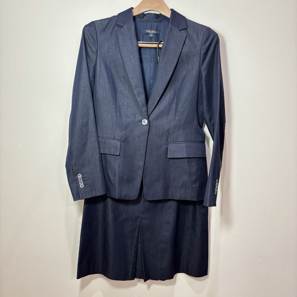 Brooks Brothers Loro Piana Cotton Skirt Suit Set Women 4/6 Navy Blazer Preppy